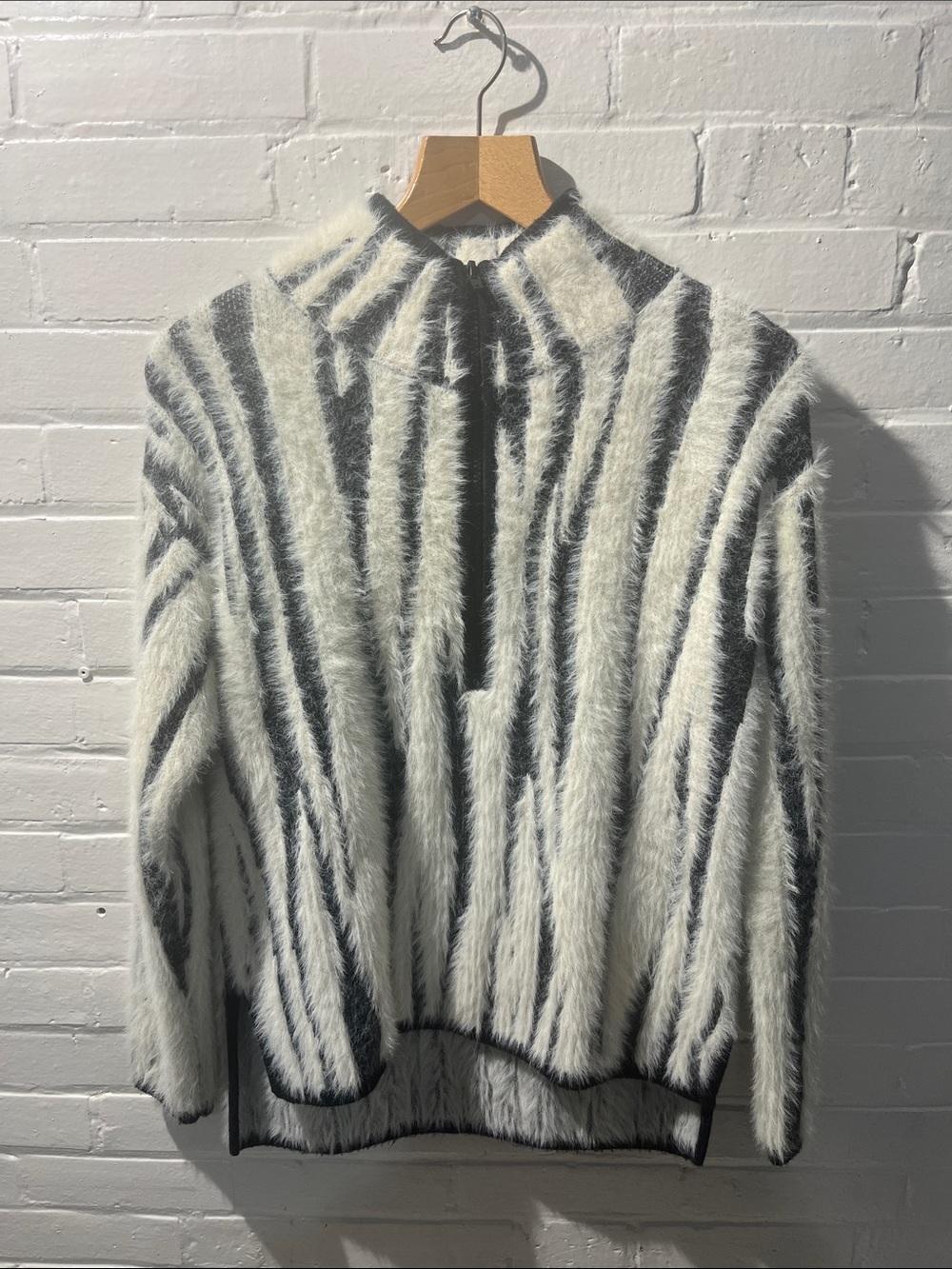 Anthropologie Cozy Striped Teddy Jacket in White & Black